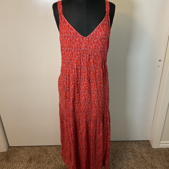 15. Joie Pink Tiered Maxi Sundress Plunge Neckline Resort Wear Size XXL - Picture 5 of 12